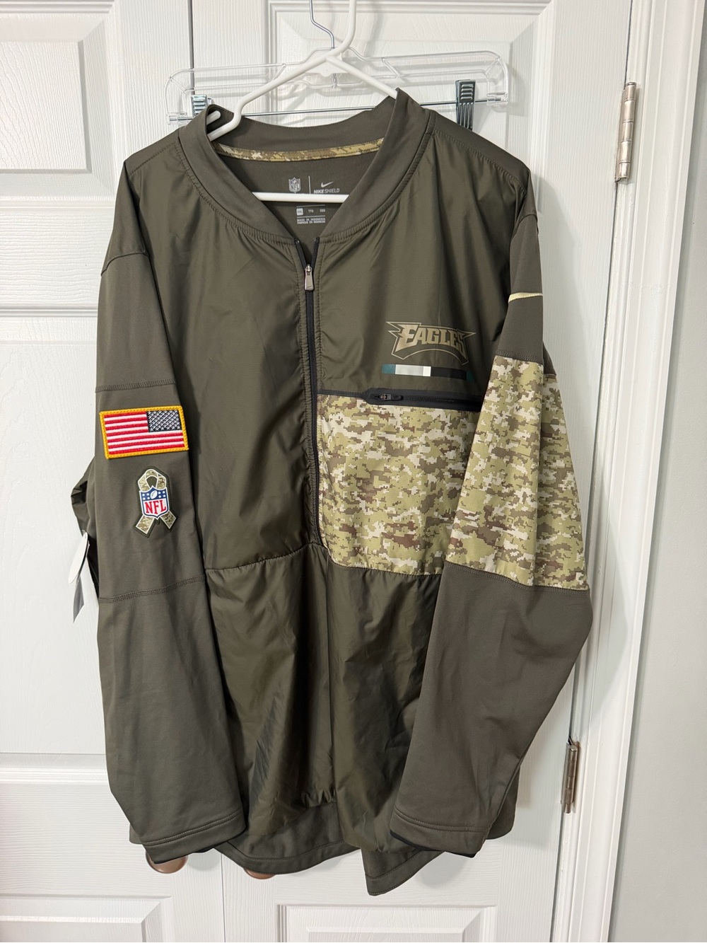 Nike Olive Green Military Camo Quarter-Zip Jacket with Patches